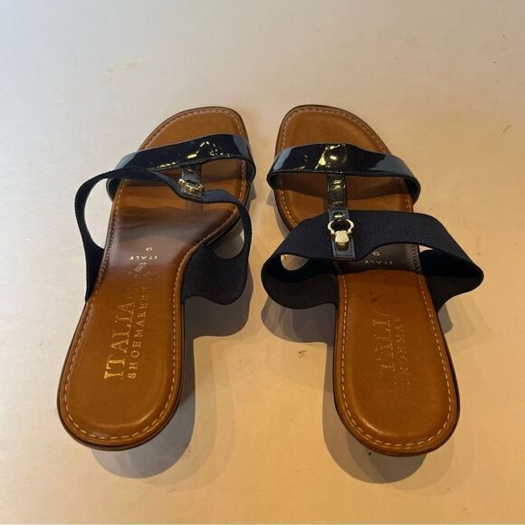 Italian Shoemakers Heeled Wedge Sandals Navy Blue Size 9 - Picture 9 of 10